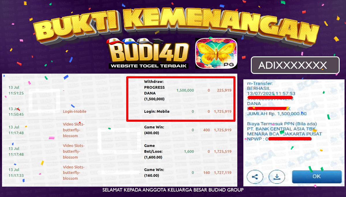 BUDI4D JACKPOT SLOT PGSOFT BUTTERFLY BLOSSOM Rp.1.500.000,- LUNAS