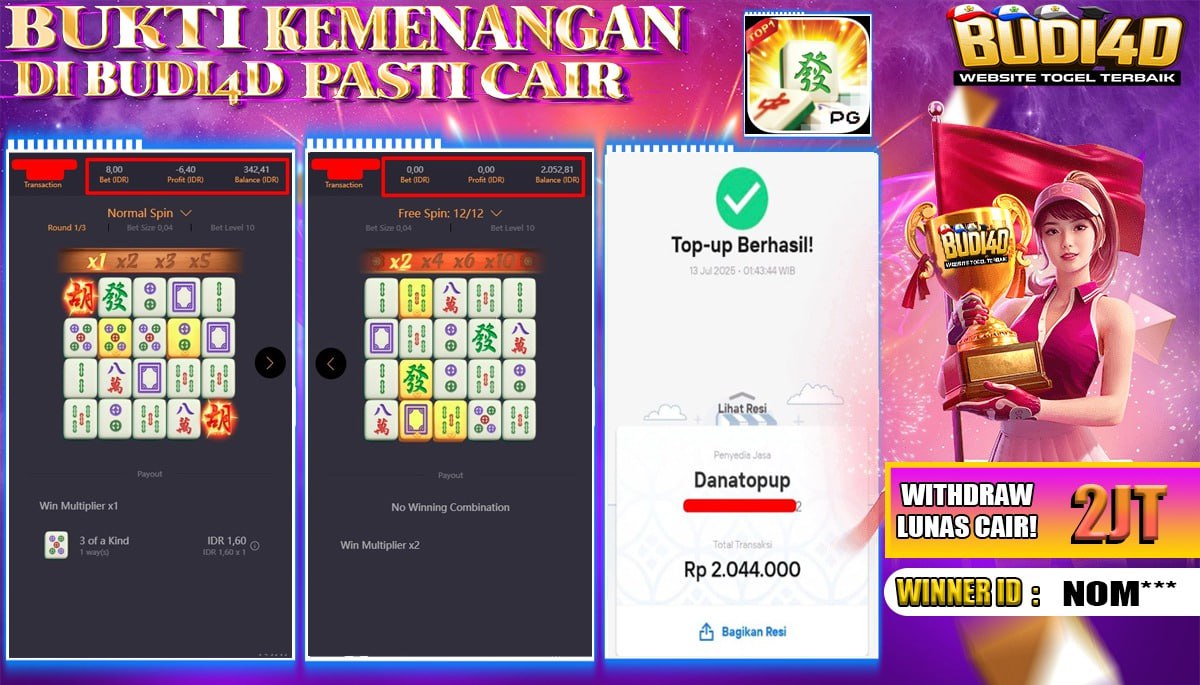 BUDI4D JACKPOT SLOT PGSOFT MAHJONG WAYS 2 Rp.2.044.000,- LUNAS