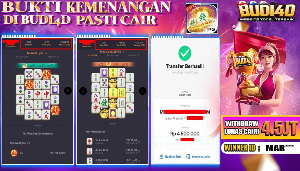 BUDI4D JACKPOT SLOT PGSOFT MAHJONG WAYS 2 Rp.4.500.000,- LUNAS