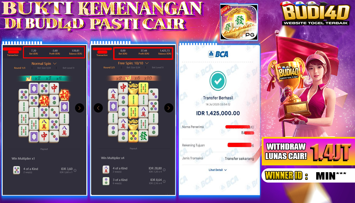 BUDI4D JACKPOT SLOT PG SOFT MAHJONG WAYS 2 Rp.1.425.000,- LUNAS